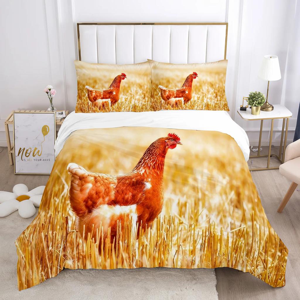 Chicken Duvet Cover Set Cool Animal Pattern Comforter Cover Funny Chicken Pattern Bedding Set Microfiber Wildlife Quilt Cover