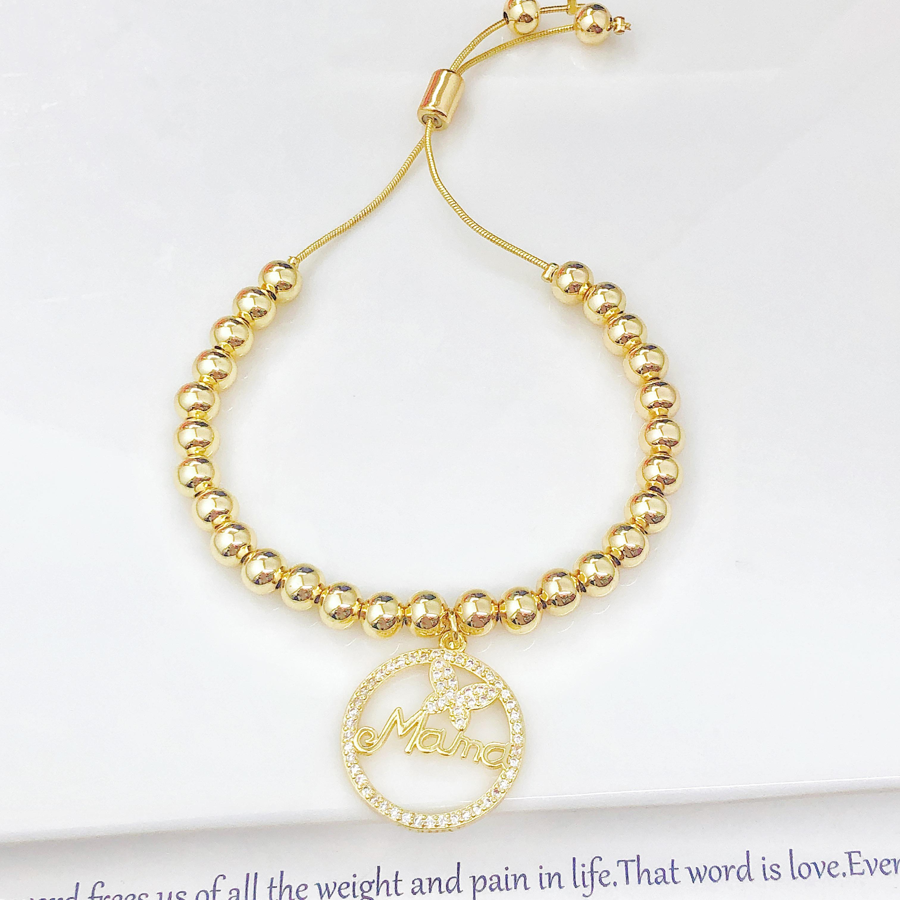 Luxury High Quality Round Shape Day mama Children Shine Zircon Copper Bead Bracelet For Women Wrist Jewelry Mother s Day Gifts