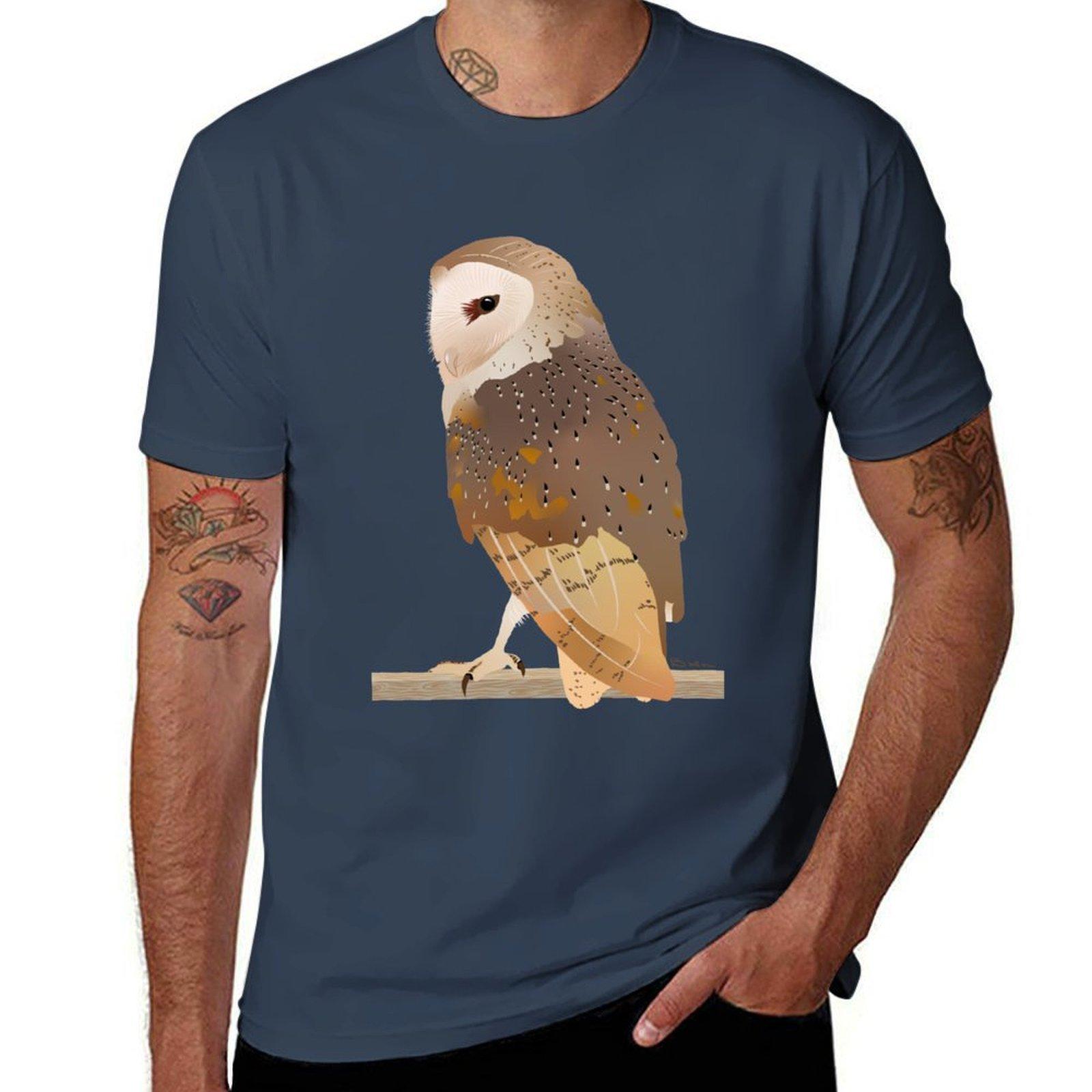 Barn Owl Perching TShirt Casual Basic Short Sleeve TShirt S