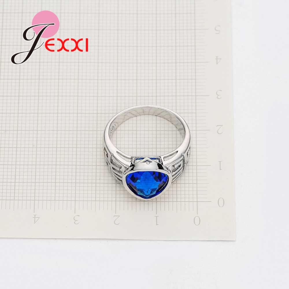 Party Jewelry Delicate 925 Sterling Silver Ring Lovely Triangle Shape Blue Crystal Inlaid Women Girl Engagement Jewelry