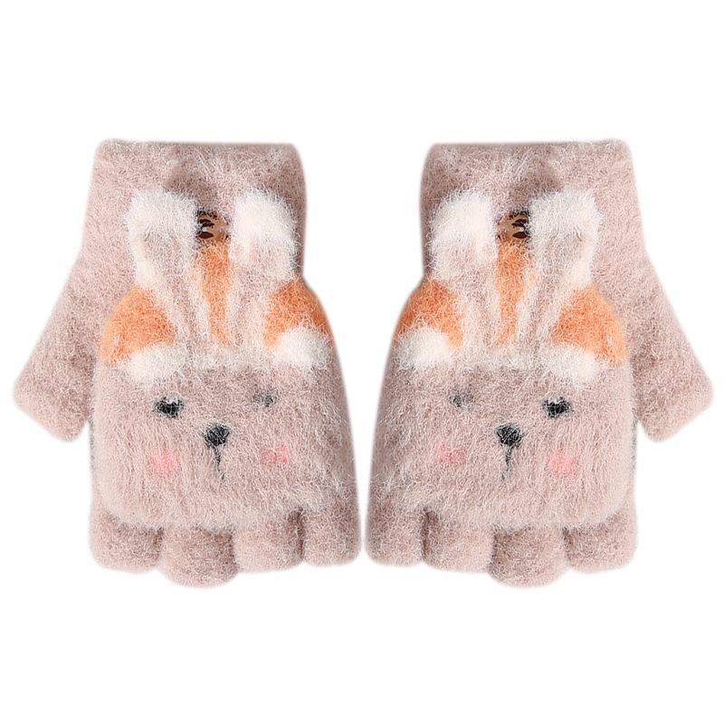 Neue Cartoon Niedliche Kleine Mädchen Winter Warme Handschuhe für Outdoor Radfahren zum Schutz vor Kälte Baby Schreiben Halbfinger Umklappbare Abdeckung