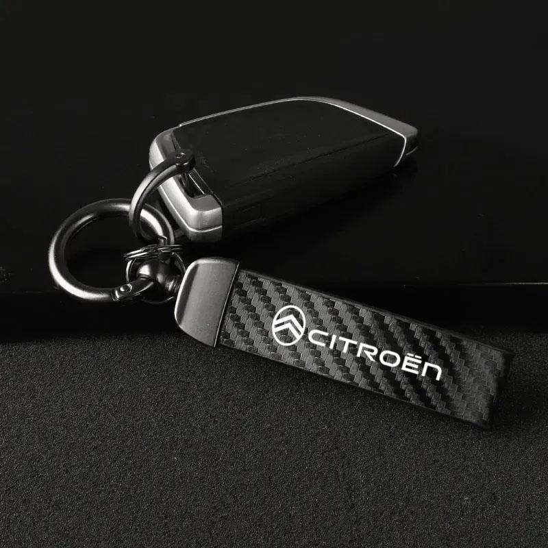 Auto Styling Schlüsselanhänger Leder Zinklegierung Schlüsselring für Citroen C4 C3 C5 C5X e-C4 X e-C3 C-Crosser C-Elysee C1 Berlingo C6 C2