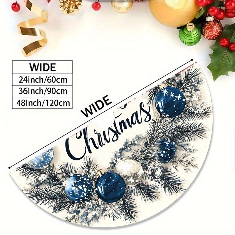 Blue Bauble Tree Skirt Merry Christmas Script Navy Ornament Pine Washable Xmas Rug Snowy Branch Happy New Year Home Decor
