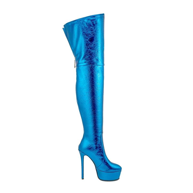 Fashion New Black Green Waterproof Platform 16cm High Heels Over The Knee Boots Women's Fashion Show Pole Dance Round Toe Boots 35-45