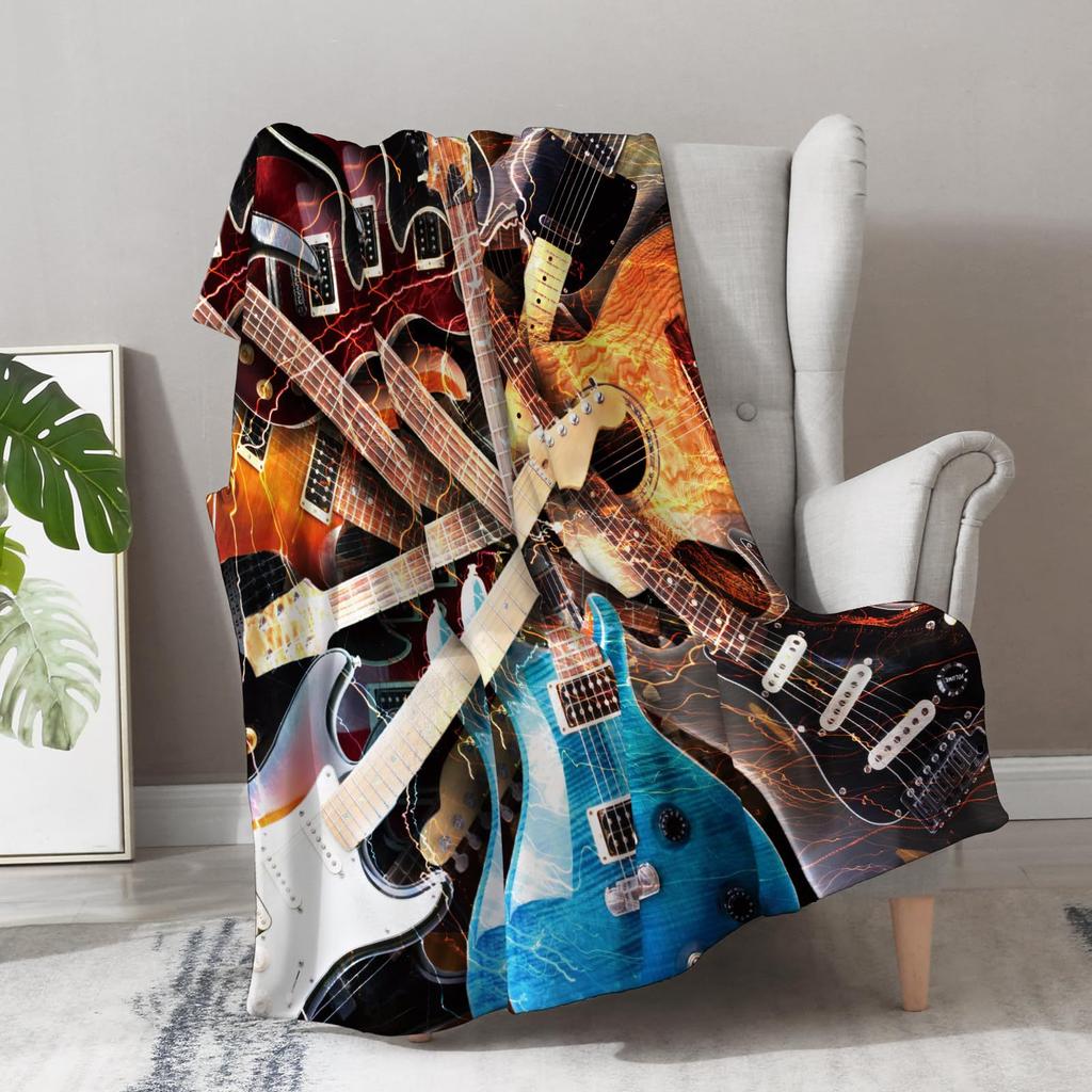 Musical Guitar Pattern Printed Blanket for Sofa Bed Travel Camping Living Room Office Conditioning Blanket for All Seasons Gifts