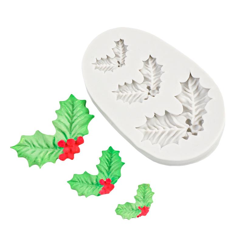Weihnachts-Stechpalmenblatt Silikonform für Kuchen- & Schokoladendekorationen