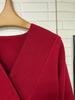 Elegant French Red V-Neck Knit Slim Dress - Sophisticated New Year Style