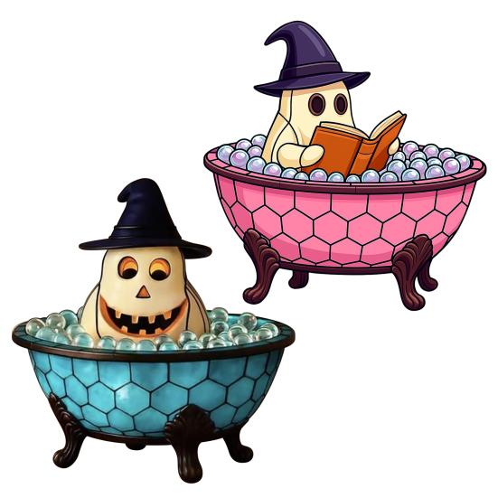 Halloween Ghost Bubble Bath Lamp Spooky Reading Book Cartoon Ghost Decorative Lamp Home Office Desktop Decoration