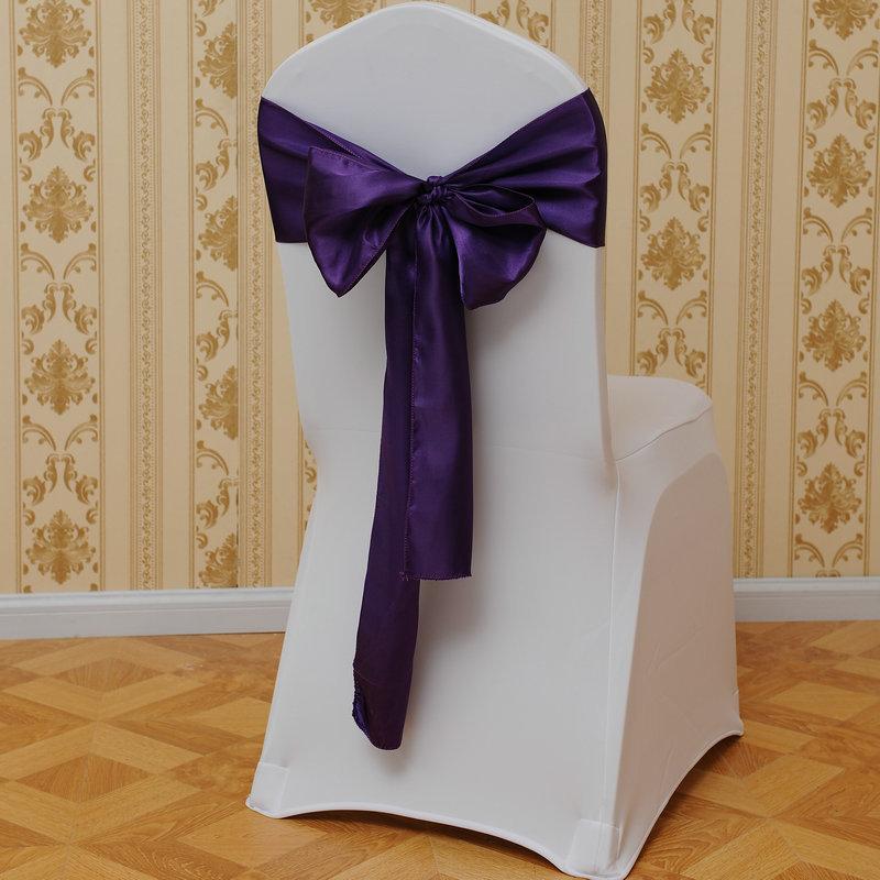 Elegant Polyester Chair Back Cover With Bow Ribbon For Wedding And Event Decor