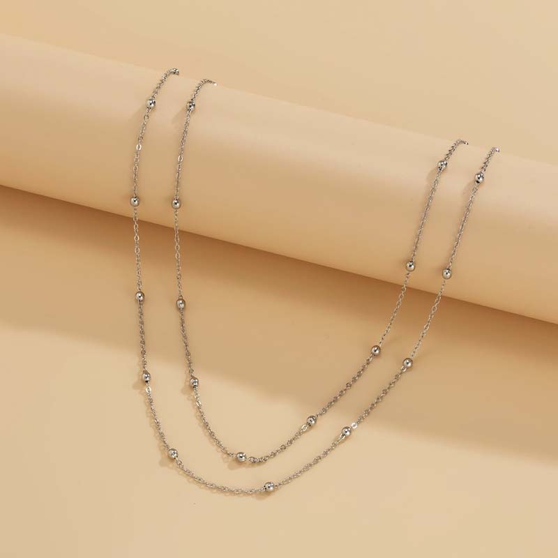 Vintage Silver Color Round Bead Necklace For Women Girls 2026 Fashion Multi Layered Long Sweater Chain Necklace Charm Jewelry