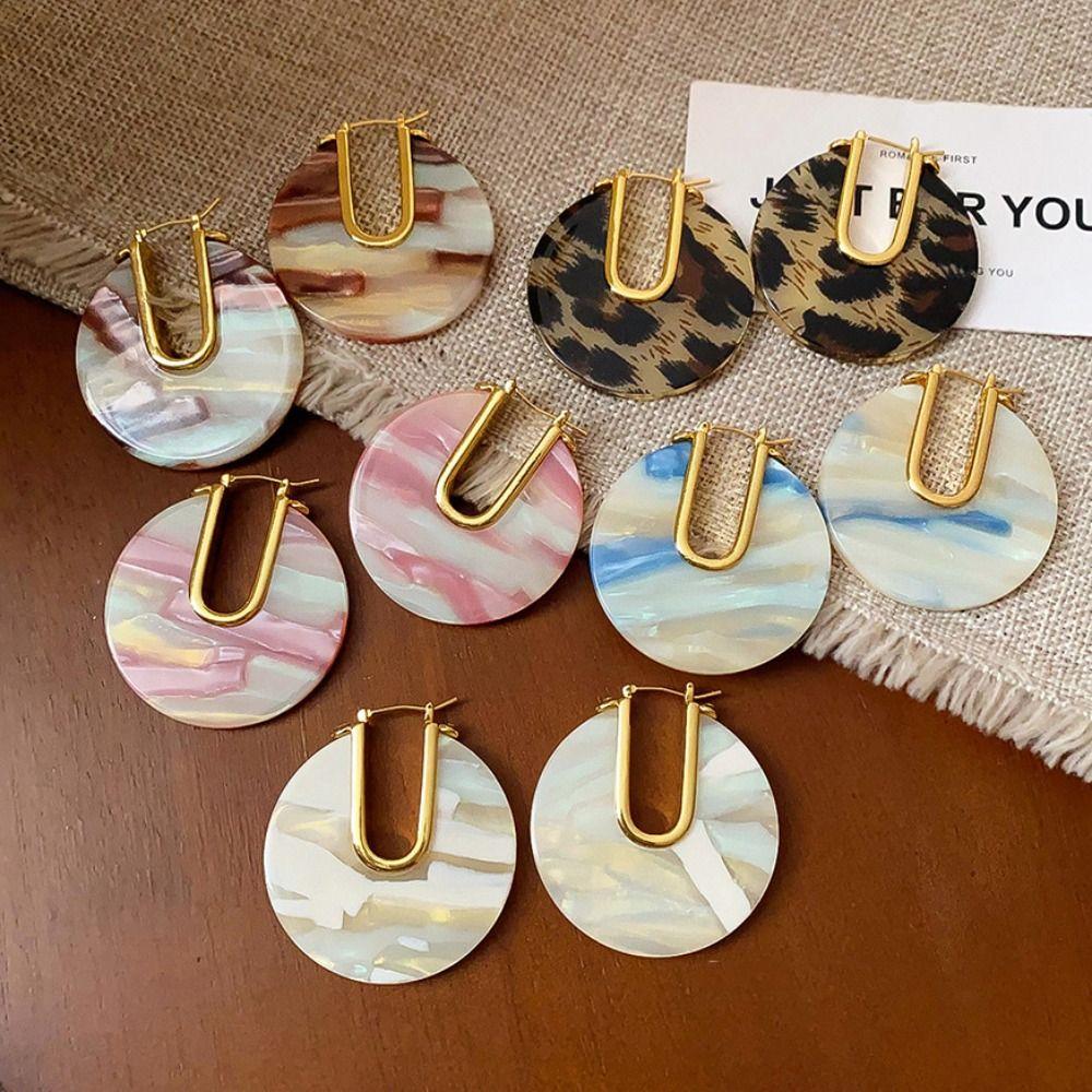 Acetic Acid Leopard Print Earrings Vintage C-shaped Earring Acetate Hoop Earrings  Girls