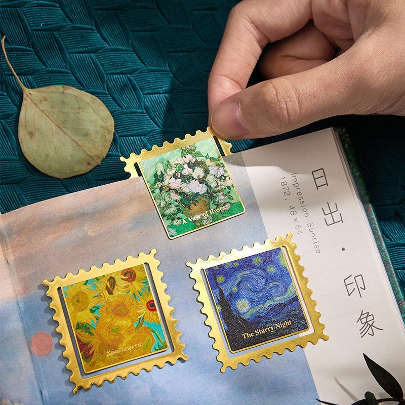 Vintage Van Gogh Tablosu Altın Metal Ayraç Kare Dalgalı Kenar Şekli Yazar Öğretmen Arkadaş Kitapseverler İçin Hediyeler