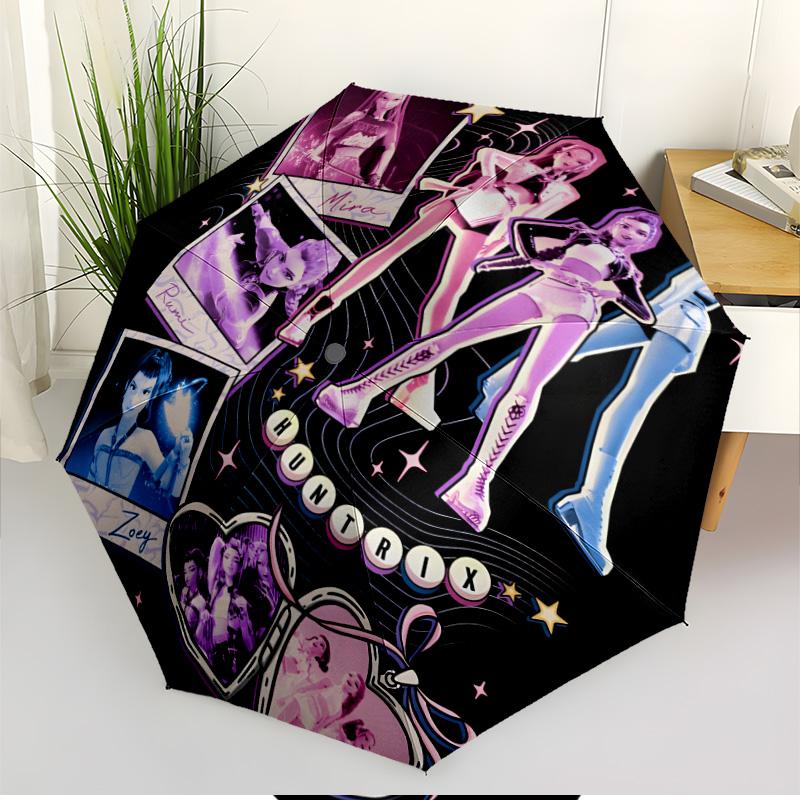 KPop Demon Hunters Print Automatic Open Close Umbrella, Portable Foldable Umbrella, for Outdoor Commute Camping Trip, Ideal Birthday Gift