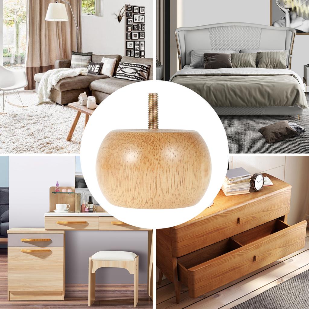 4 Pcs Furniture Legs Wooden Solid Furniture Feet Round Foot Table Feet Non-slip Chair Reet with 4 Screws DIY