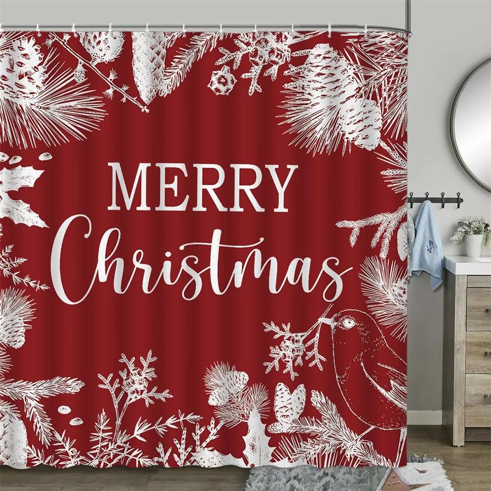 

Christmas Shower Curtain, Winter Snowman Farm Christmas Tree Snowflake Santa Claus Dinosaur Farmhouse Truck Bathroom Decor W60H190(CM)-1 Pcs