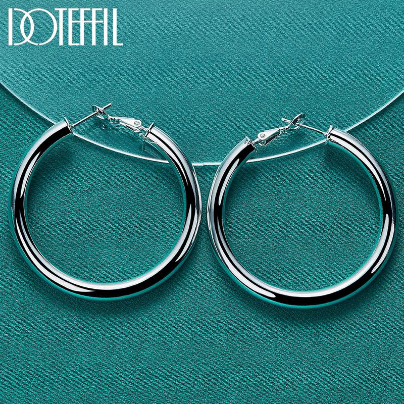 925 Sterling Silver 50mm Round Earrings, Romantic Jewelry, Fashionable Wedding Jewelry