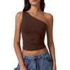 Women Summer One Shoulder Solid Slim Fit Cropped Tank Top
