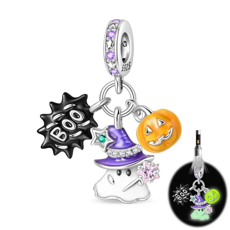 Copper Halloween Series Charms Luminous Pumpkin Demon Skull Beads For Fit 3Mm Original Bracelet Diy Jewelry