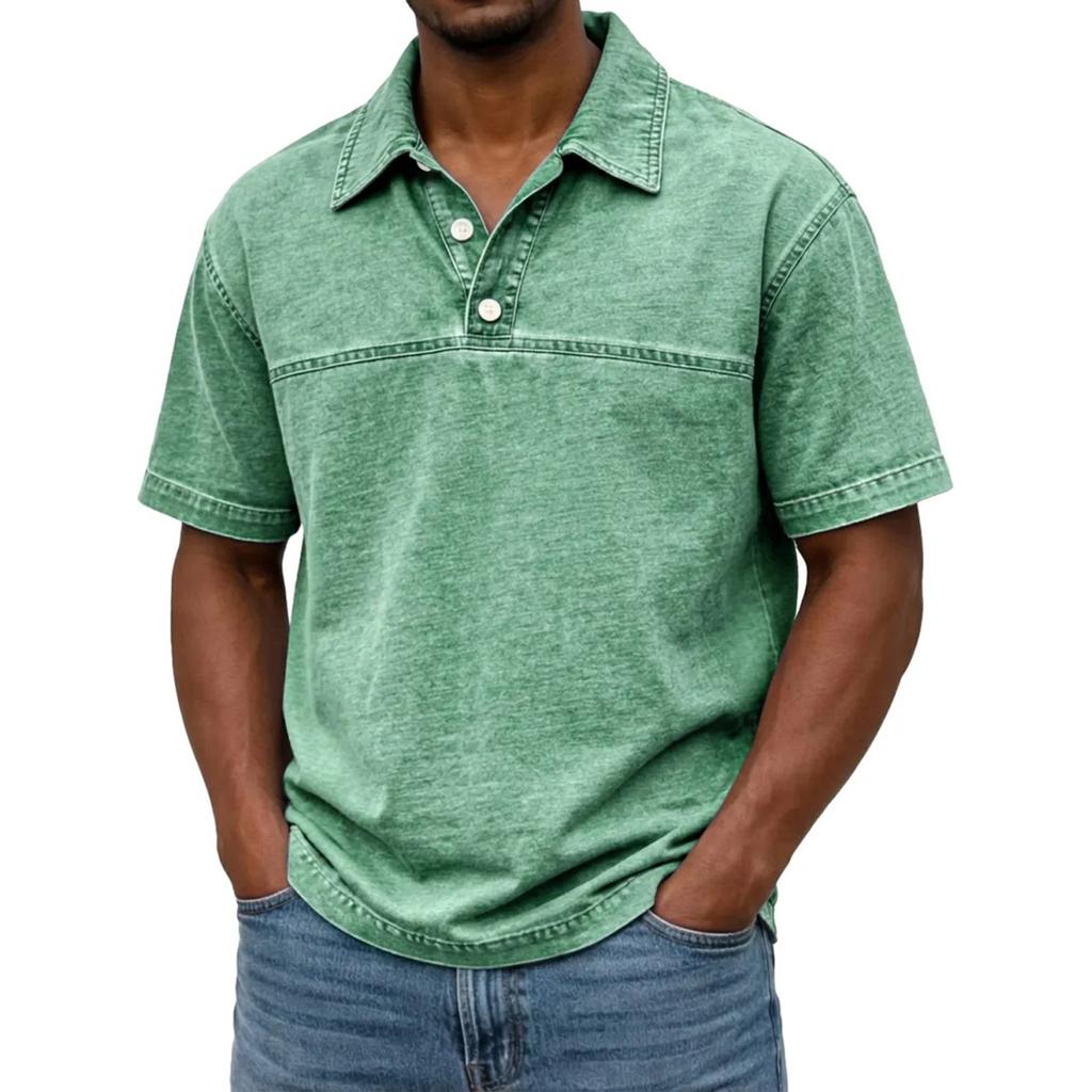 Men's Button-down Short-sleeved Fitted Distressed Washed -neck Casual Shirt