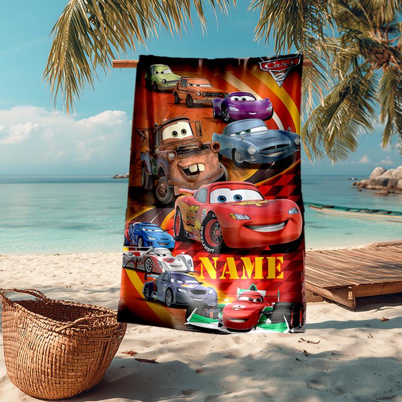Custom Name Ultra-Soft Beach Towel with Cars Theme,Ideal for Pool - Camping, Diving - Perfect Travel Essential, Vibrant Beach Towel.
