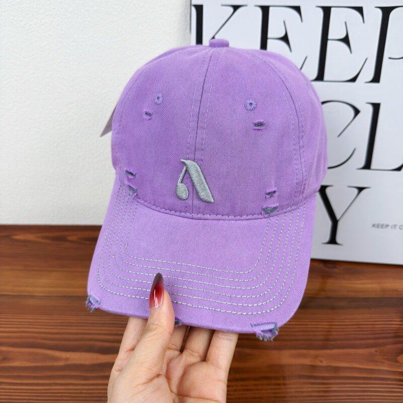 Vintage Embroidered Ripped Baseball Cap Men's and Women's Spring Wide-brimmed Peaked Cap Green Sun Hat