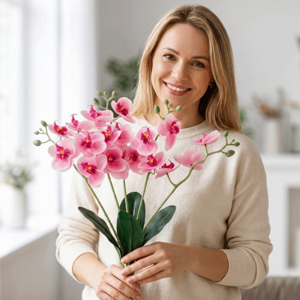 Lifelike Simulation Orchid Flowers 5 Heads Faux Phalaenopsis Fake Flower  Outdoor Garden Decor