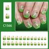 1Set Short False Nail Easy to Wear Patrick Day Nail Art Four Leaf Clovers Sparkling French Style Multiple Size