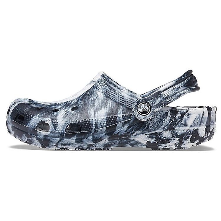 Crocs Classic Clog EVA Fashionable Comfortable Beach Sandals Marble Pattern Clogs Unisex Sandals Black White 206867-103