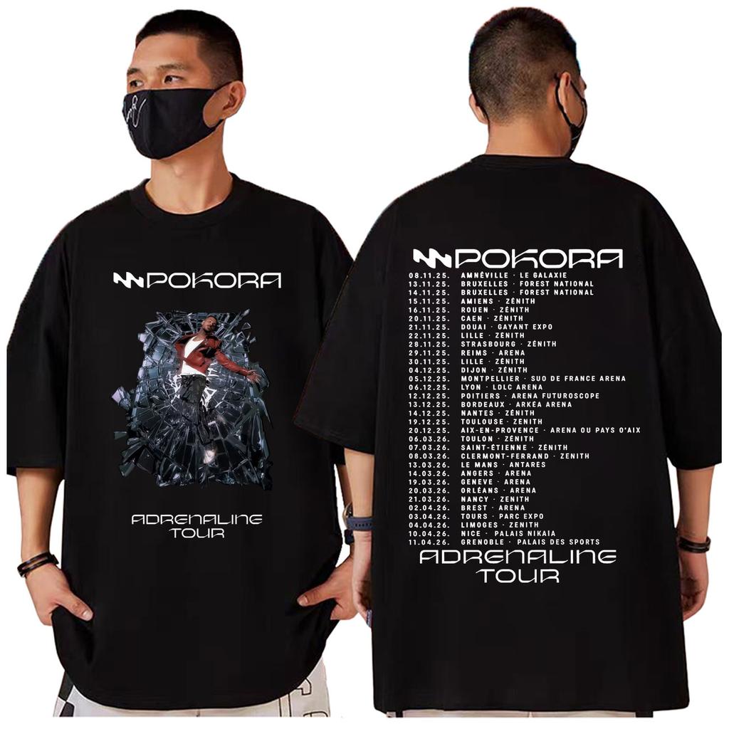 Singer M.Pokora Adrenaline Tour 2025 Merch T-shirts Men Women Hip Hop Vintage T Shirts High Quality Fashion Oversized T-shirt