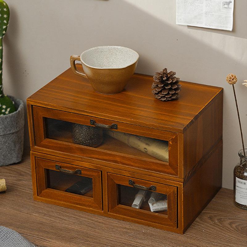 Single/Double Drawer1pc Solid Wood Retro Desktop Storage Box,Cosmetics&Office supplies&Jewelry Desk Storage Rack Suitable For Weddings, Mother's Day.