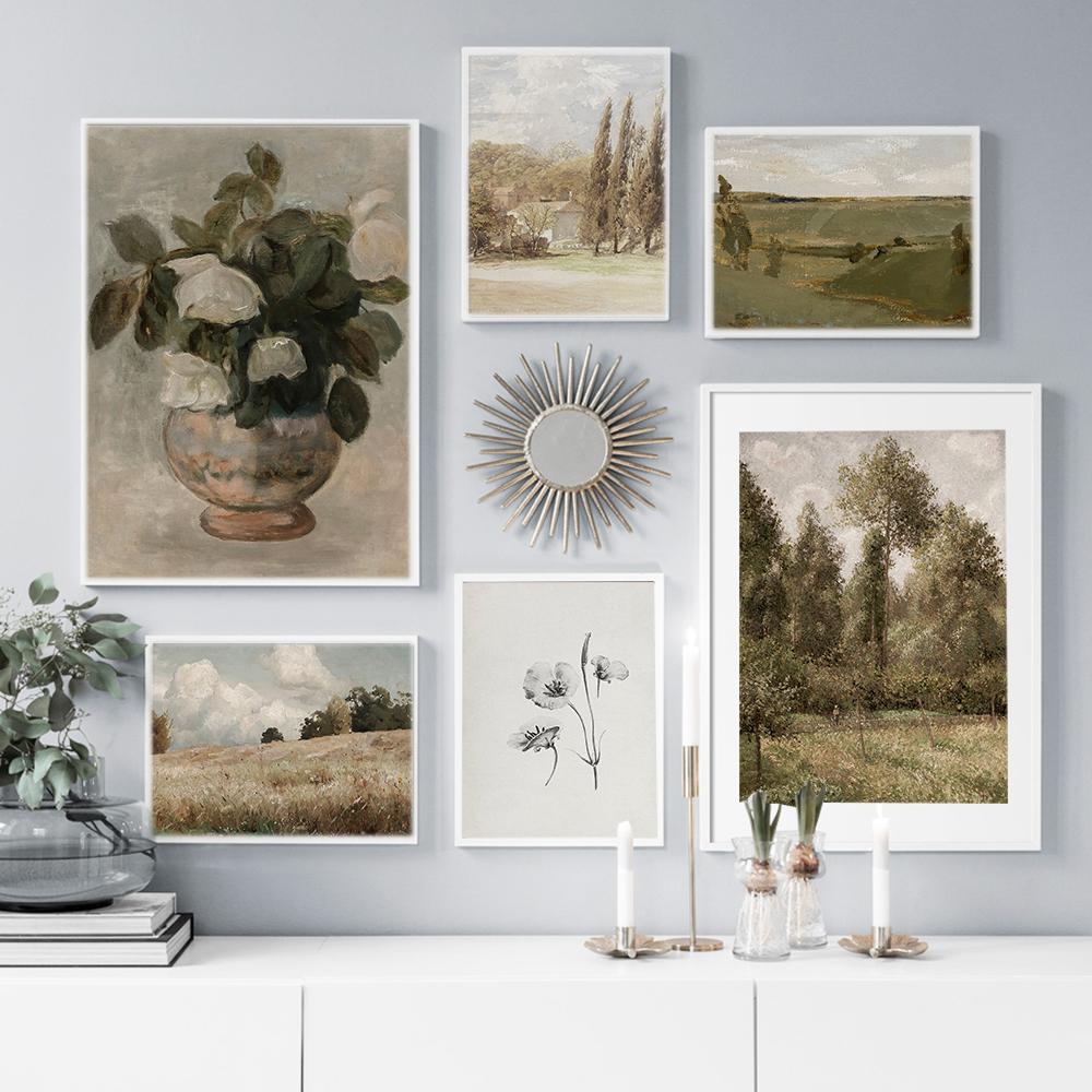 Vintage French Country Oil Painting On Canvas Poster Floral  European Art Prints Retro Botanical Gallery Wall Pictures Decor