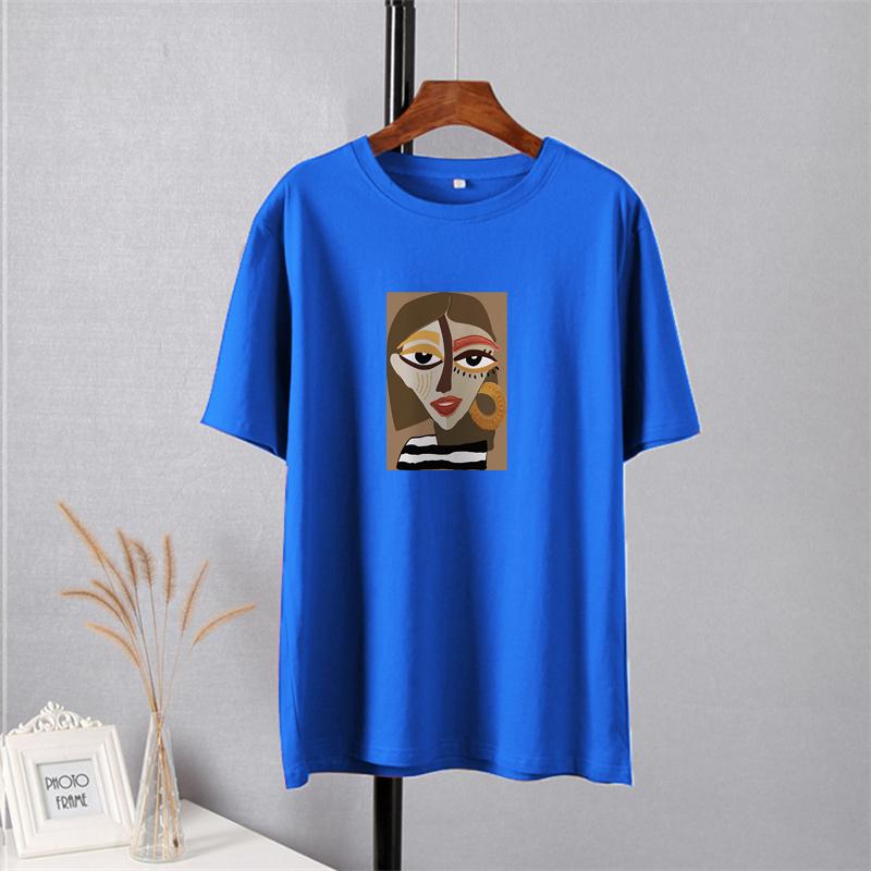 Shellsuning Casual Oversize Aesthetic Art Printed Tshirts Women 2023 Summer New Vintage Cotton Soft Basic Tees Female Fashion Korean Harajuku Tops