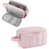 Travel Makeup Bag Organizer, Puffy Make Up Bag, Cosmetic Organizer Case for Travel Essentials Toiletries Accessories Bottles, Brushes (Pink)