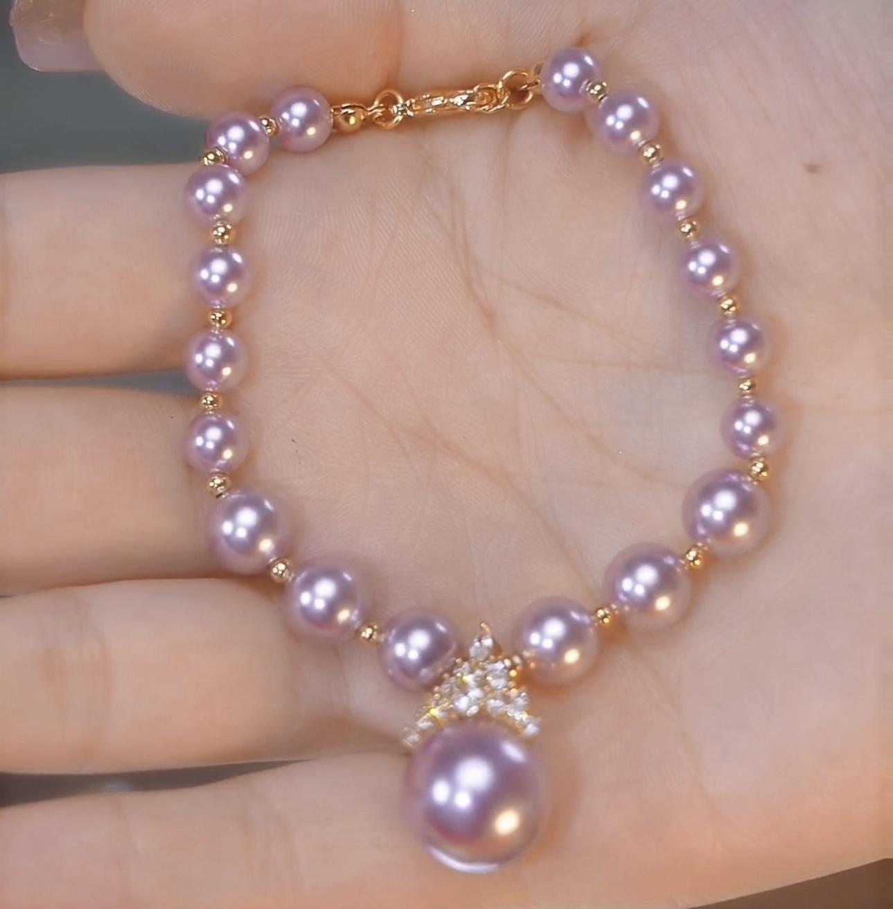 Size Gradual Change Purple Shijia Pearl Crown Pendant Necklace Elegant Atmosphere Design Sense Fashion Sweater Chain