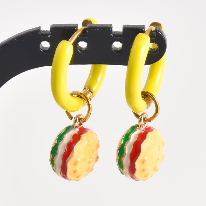 1Pair Dopamine Enamel Sweet Heart Cute Bee Flower Girl Aesthetic Aretes Funny Food Cake Gothic Star Hoop Earrings Jewelry