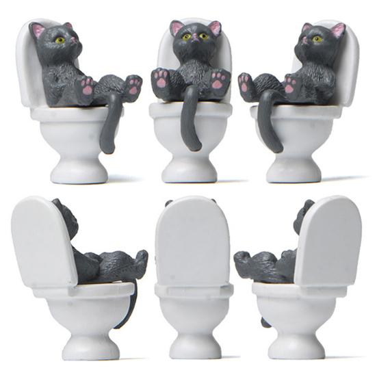 Mini Katzenmodell Hohe Simulation Lebhafter Ausdruck Dekorationszubehör Toilette Miniatur Katze Tiermodell Spielzeug für Kinder
