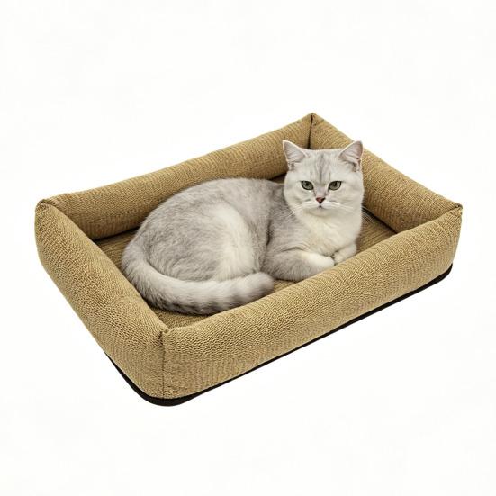 Jute Cat Bed 2-in-1 Cat Bed And Scratching Pad Breathable Pet Lounger Bed with Raised Edges Anti-Slip Bottom for Cats Small Dogs All Seasons