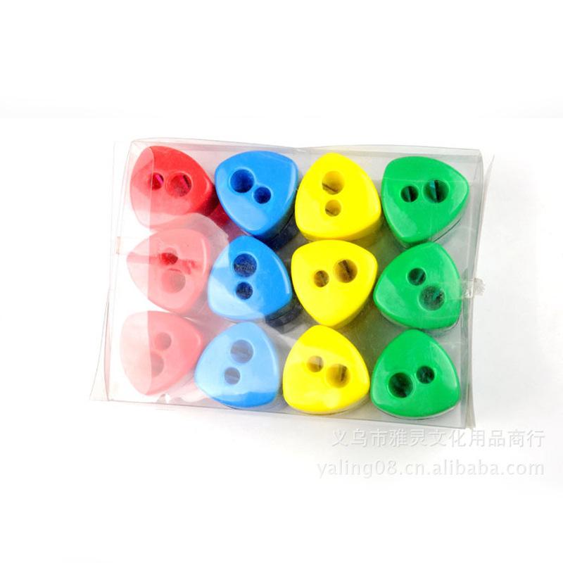 Creative Plastic Triangular Double-Hole Pencil Sharpener for Elementary Students, Personalized Manual Pencil Sharpener
