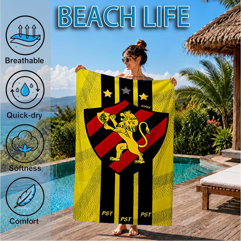 Sport Club Football Crest Printed Microfiber Beach Towel, Soft And Absorbent, Quick-Dry, Ideal for Summer Travel, Beach Essential, Swimming Pool