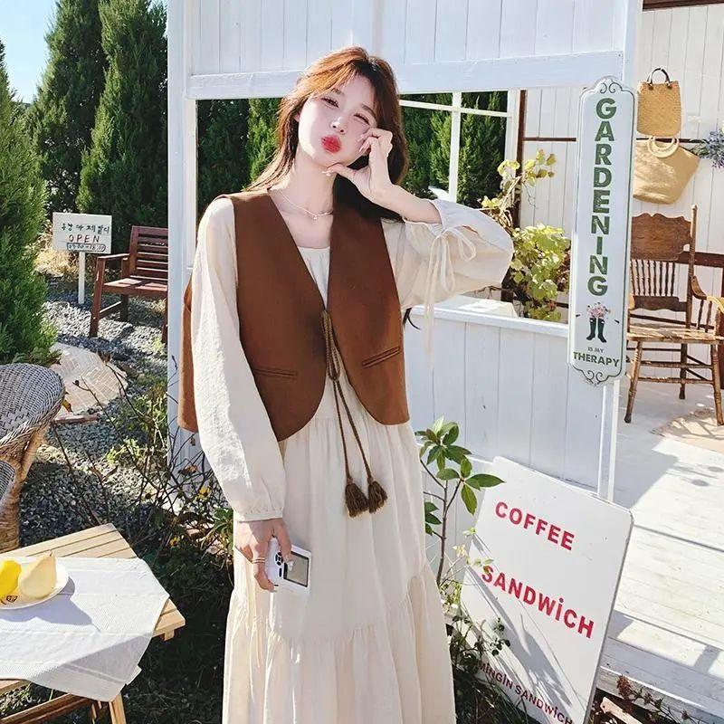 2026 Spring Retro V-Neck French White Dress & Vest Suit S Recommended ≤ 105 Jin