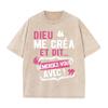 2026 Vintage Acid Wash French Letter Print T Shirt Unisex Oversized Crew Neck Drop Shoulder Short Sleeve Tee Retro Streetwear Su
