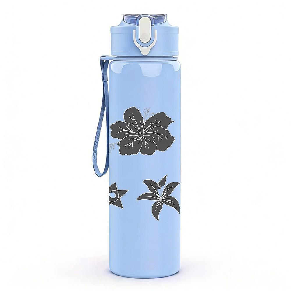 1PC Grey Flower Star Set 750ml Color Plastic Sports Water Bottle Leakproof Flip Straw Lid Suitable for Sports Office Home Use