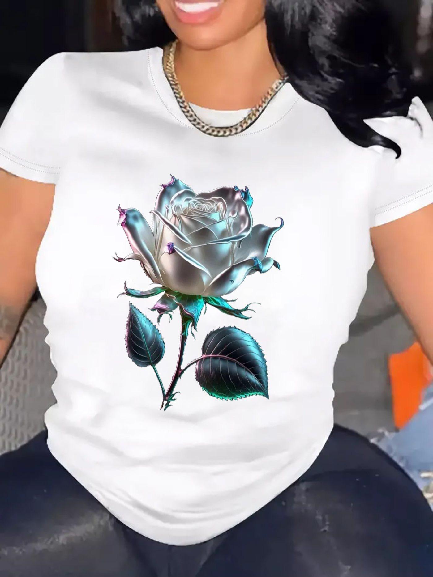 

Womens TShirt Comfortable Crew Neck Casual Cotton Blend ShortSleeves Soft Breathable Top Womenswear Tshirt Summer Spring Streetwear Fabric 5XL різнокольоровий