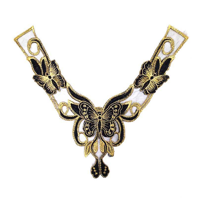 Water-soluble lace collar, three-dimensional applique, net bottom embroidery corsage DIY lace accessories, black gold, flower pattern