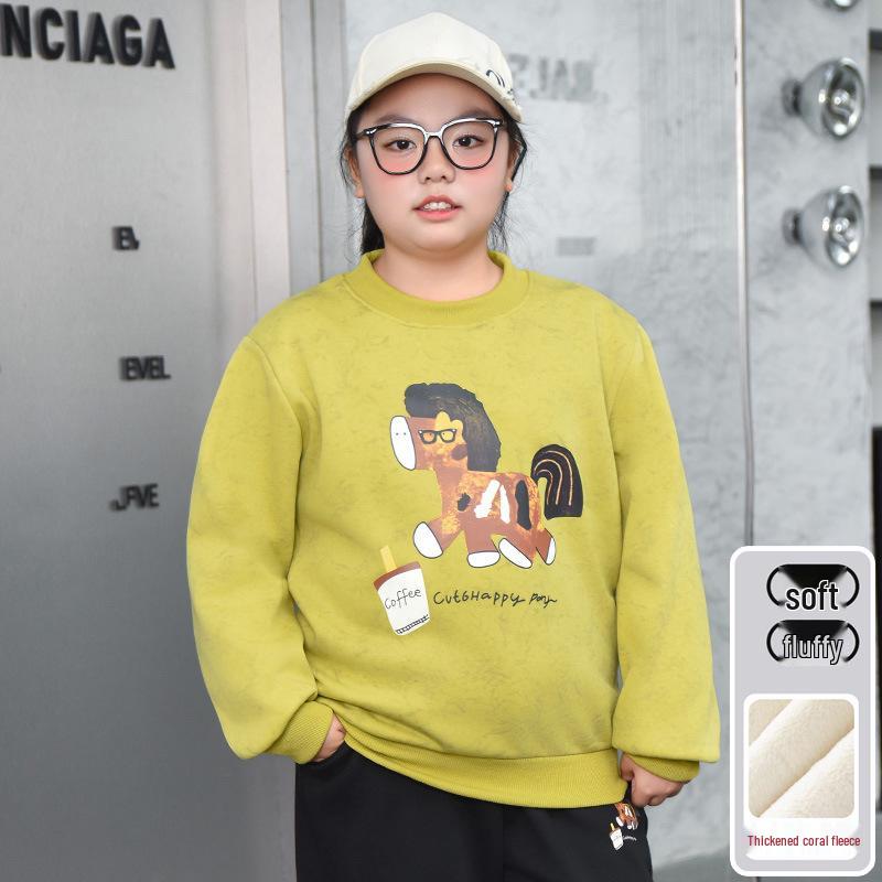 Plus Size Velvet Hoodie for Chubby Girls, Ages 7-15 – Slimming Autumn/Winter One-Piece Base Layer