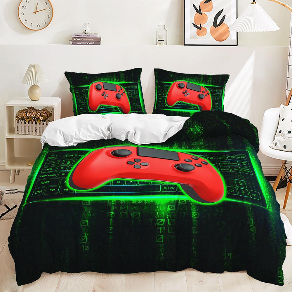 Three-Piece 3D Quilt Cover Gamepad Cool Gradual Change Kit Bedding