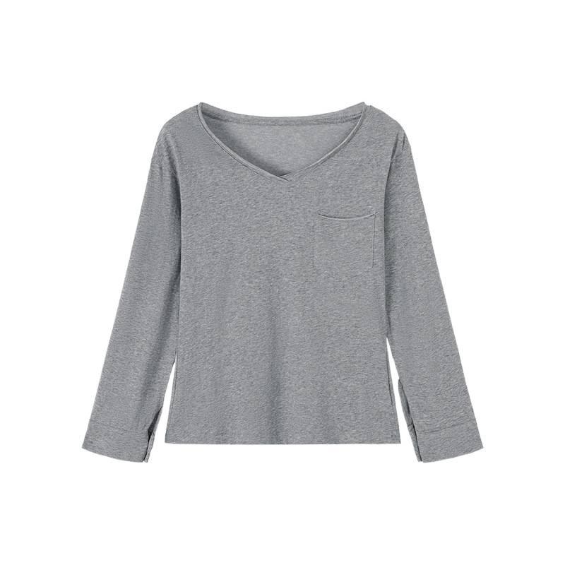 Korean High-End V-Neck Loose Long-Sleeve Women's T-Shirt, Autumn/Winter 2025