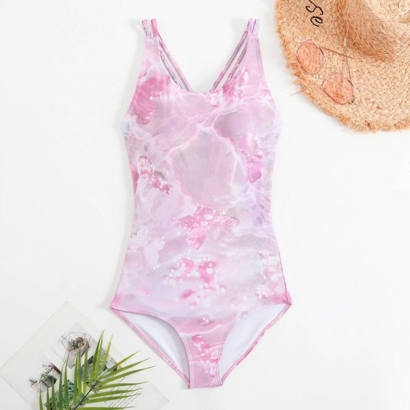 

Butterfly Swimsuit Women s One-piece Slimming Covering Belly Sexy Swimming Pool Training Triangular Large Size M розовый