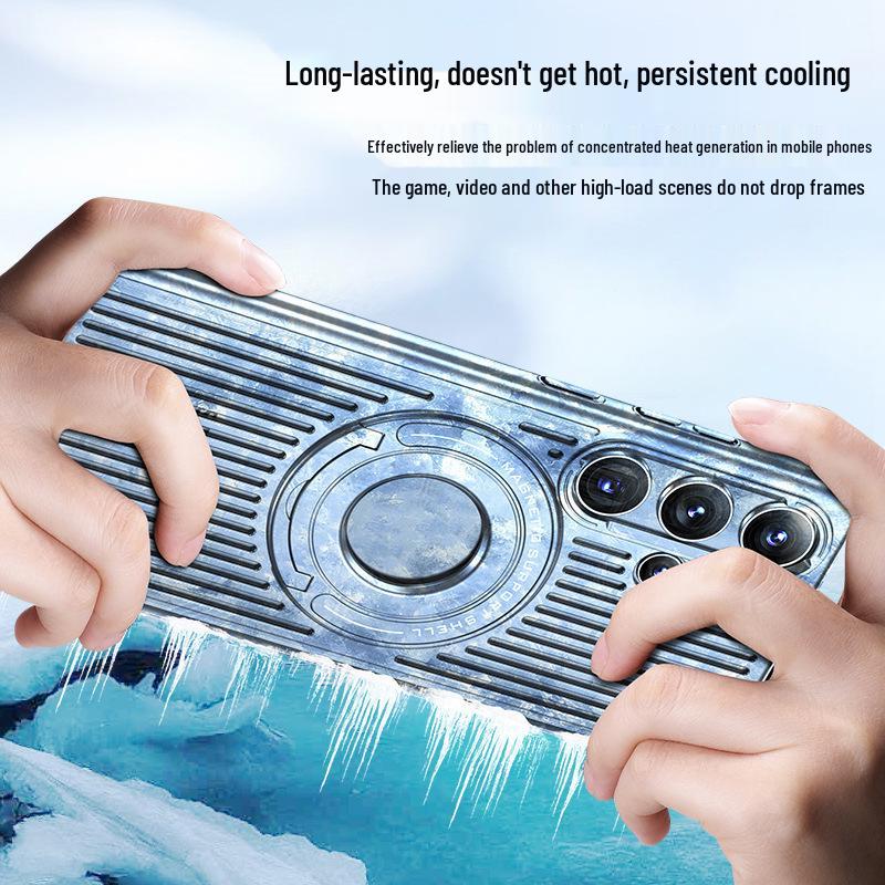Samsung S25 Ultra Mesh Phone Case with Magnetic Rod Stand, Heat Dissipation, Drop-Proof, Frosted Finish