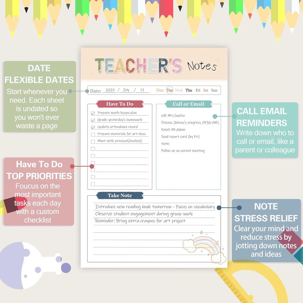 Teacher Notepad - To Do List Notepad, Teacher Appreciation Gifts Planner, 50 Sheets, 5.6 x 8.3 Inches Tear-Off Notepads for Stationery Must-Have